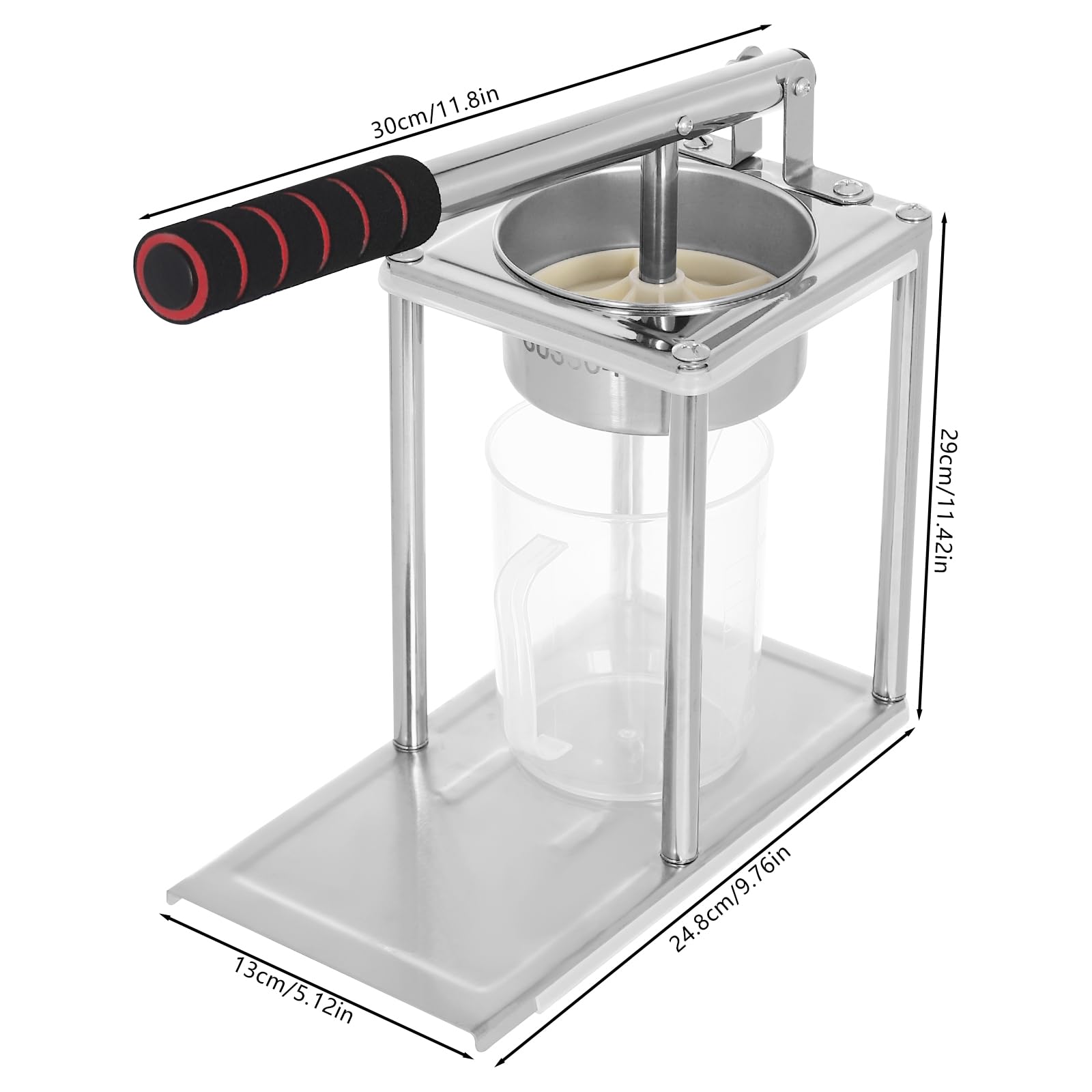 Spremiagrumi manuale in acciaio inox (SUS304) – spremiagrumi professionale con misurino da 500 ml, colino piatto e beccuccio extra grande per arance, limoni, melograni, facile da pulire