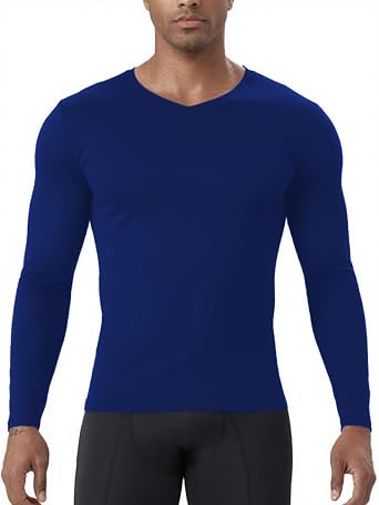 Mens V Neck Compression Shirt Long Sleeve Workout Shirt Cool Dry Fit Athletic Base Layer Tops
