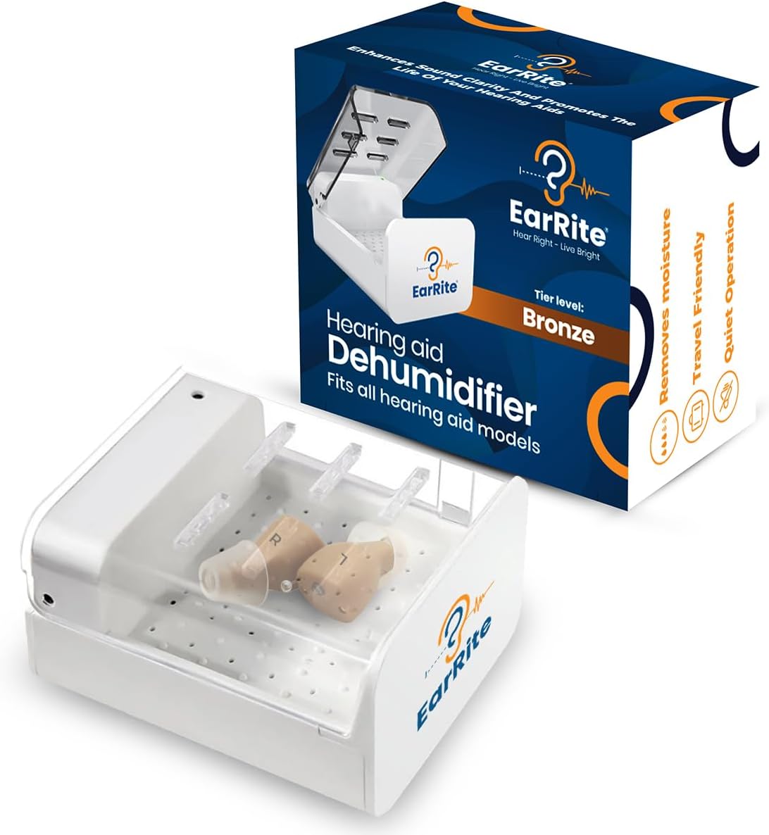 EarRite Automatic Hearing Aid Dryer & Dehumidifier – Removes Moisture Sweat & Dust to Improve Sound Prevent Damage Extend Device Life for Hearing Aids EarPods Wireless Earbuds Ear Amplifiers