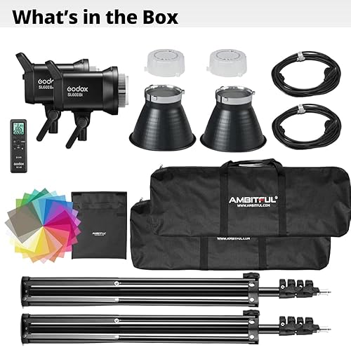 Miniatura 2 de Godox SL60II-Bi - Kit de luz LED de video, paquete de 2 unidades de luz continua bicolor de 2800K-6500K, caja de luz de rejilla cuadrada, soporte de
