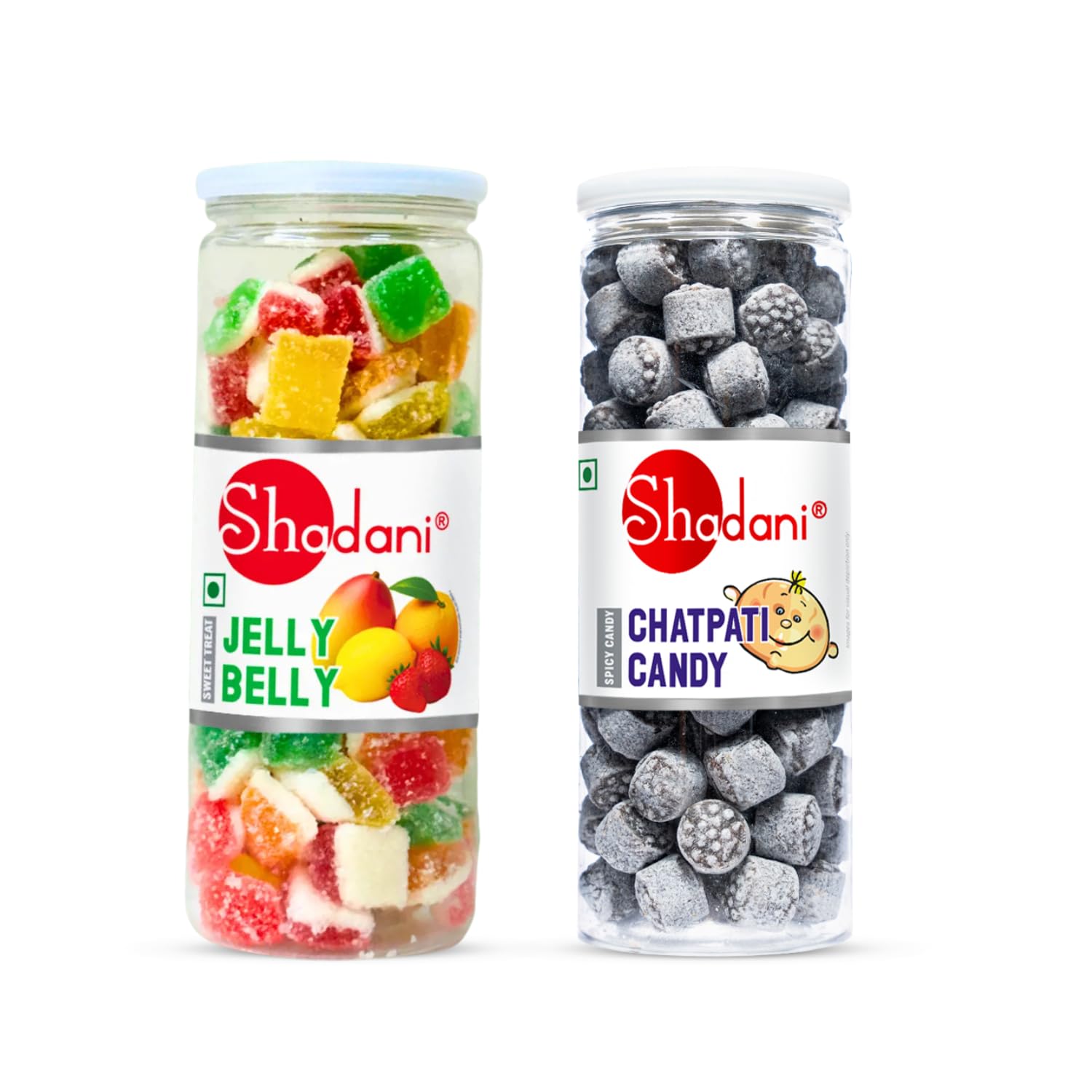 Shadani Chatpati Candy 230g Jar + Jelly Belly Mixed Fruit Candy