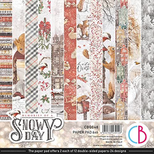 Ciao Bella Paper Memories of A Snowy Day Paper Pad 6"X6", red|black|beige|white|brown