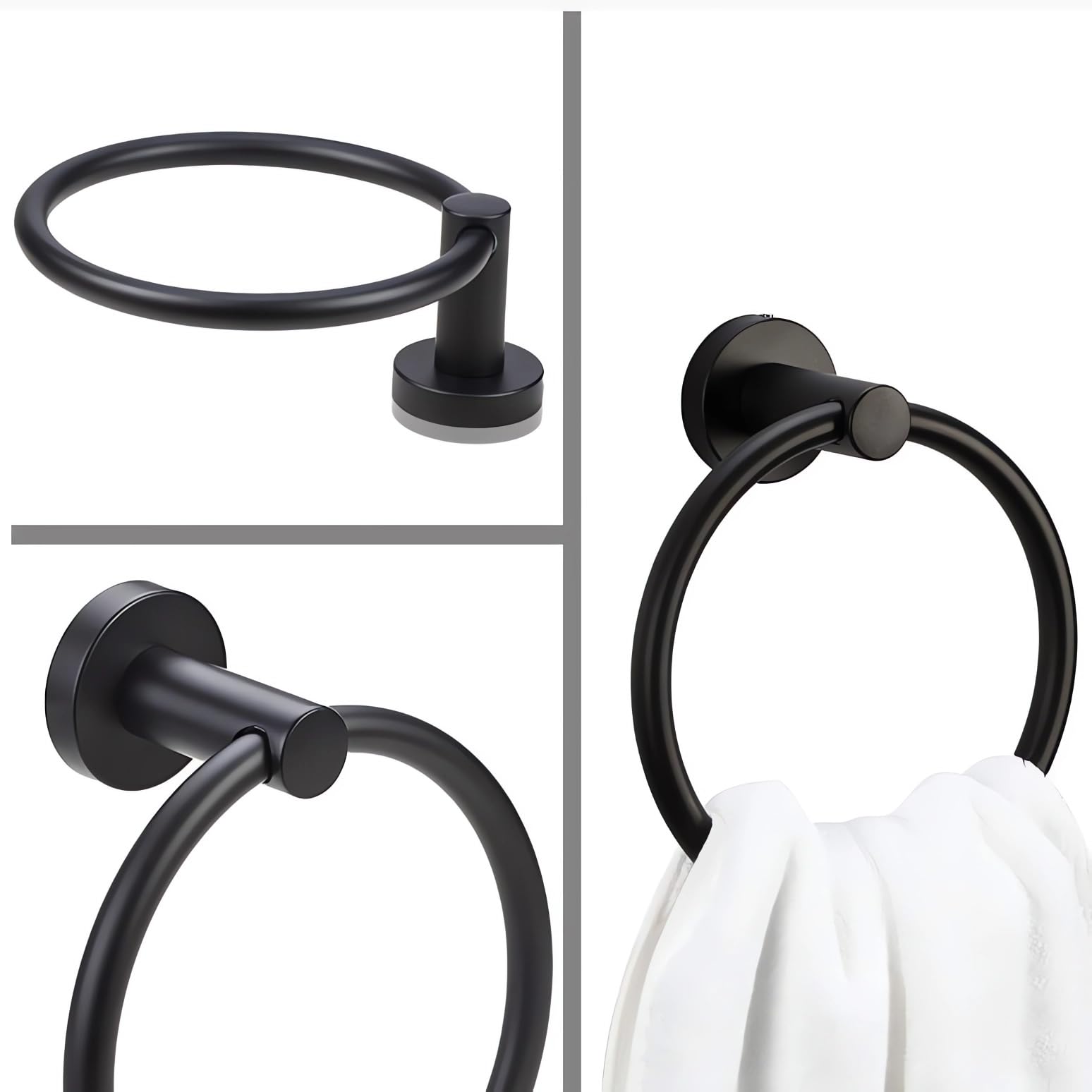 Accessoires Salle Bain 10 Pièces Porte Serviettes Montage À Vis Noir | Accessoires de Salle de Bain 10 Pièces Inoxydable Serviettes Papier Toilette, Anneaux de Serviettes,Patères à Crochets