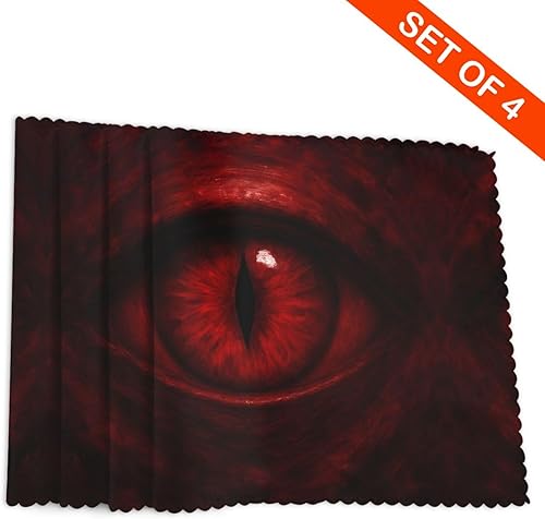 Miniatura 4 de Juego de 4 manteles individuales rectangulares, resistentes al calor, estampado de ojos escarlata, para cocina, comedor