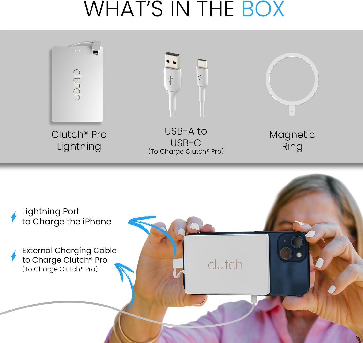 Clutch Pro – World's Thinnest iPhone Charger – Portable Power Bank 5000mAh – Magnetic Built-in Lightning Cable – TSA Approved Travel Charger – iPhone 14 & Earlier – White - Image 5