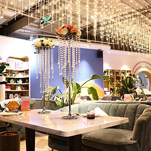 10 Pcs Tall Elegant Wedding Centerpiece Stand, Silver Metal Flower Candle Holder With Chandelier Crystal , Used For Wedding Party Event, Birthday,Valentine's Day, Home Décor，29.5In #TOP2