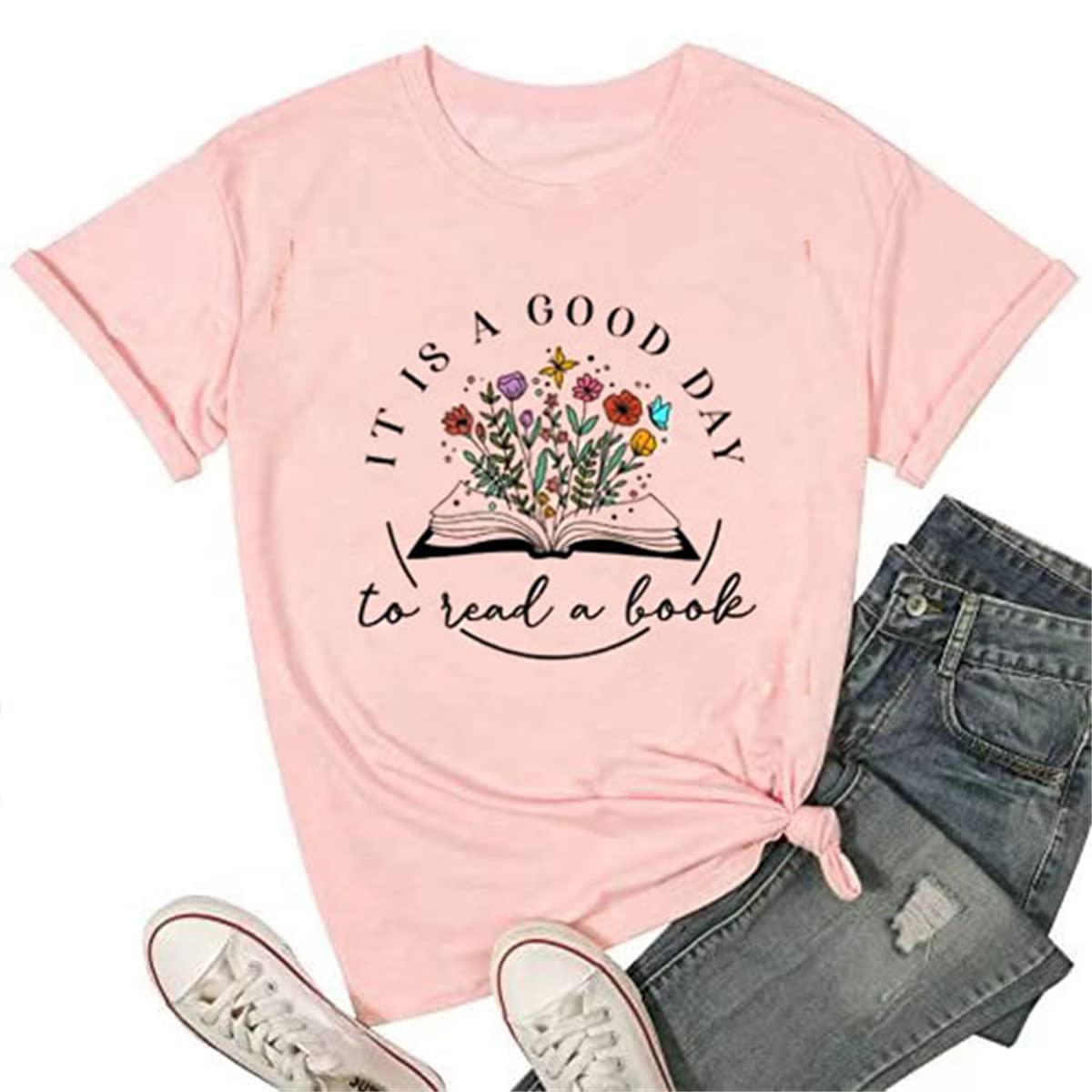 HEYOWomen Book Shirt Reading Teacher Shirt Book Lover Shirts Teacher Tees Librarian Short Sleeve Tshirt Tops