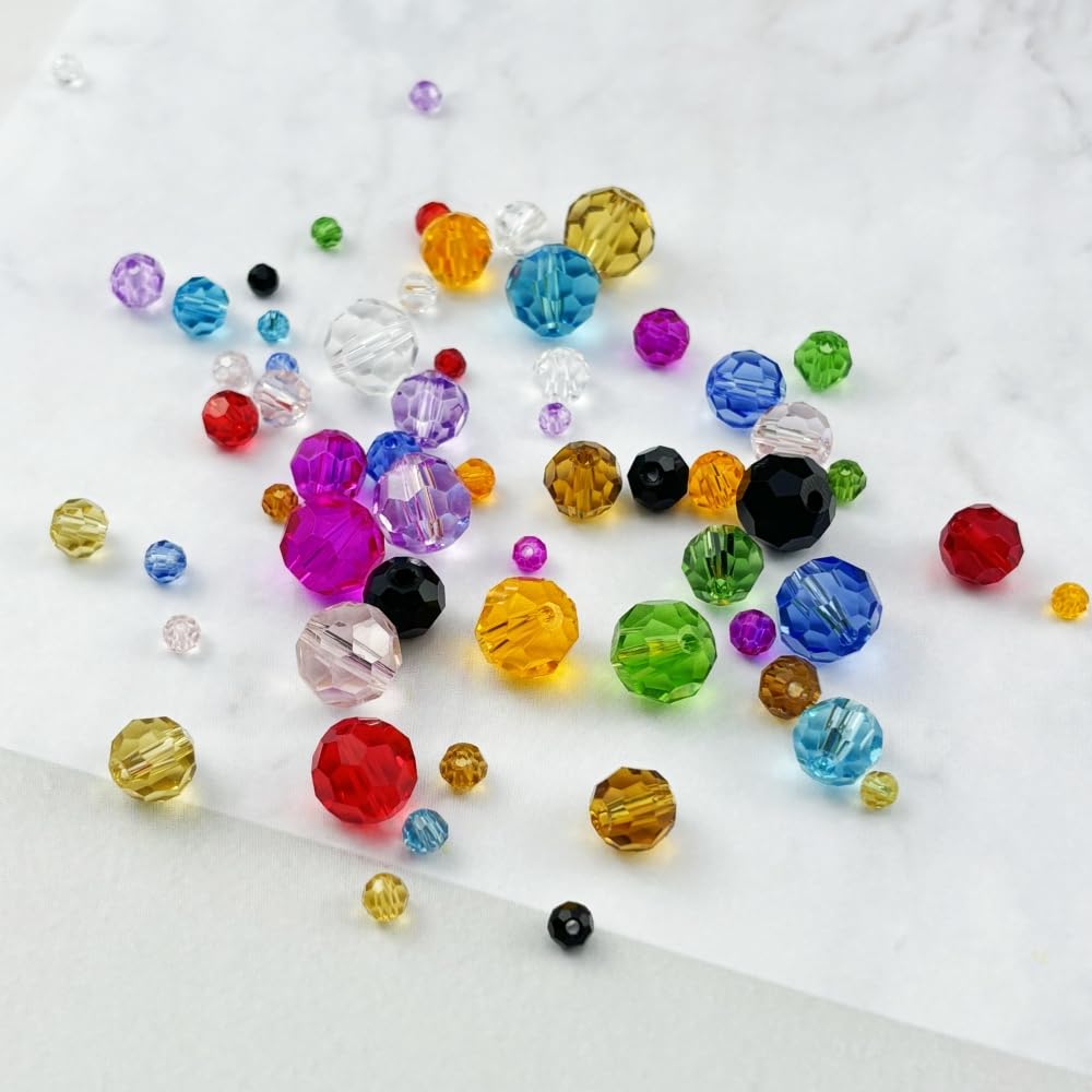 480 perline rotonde sfaccettate in vetro cristallo, 3 mm, 4 mm, 6 mm, 8 mm, 10 mm, perline distanziatrici per bracciali, collane, orecchini, gioielli fai da te (trasparenti)