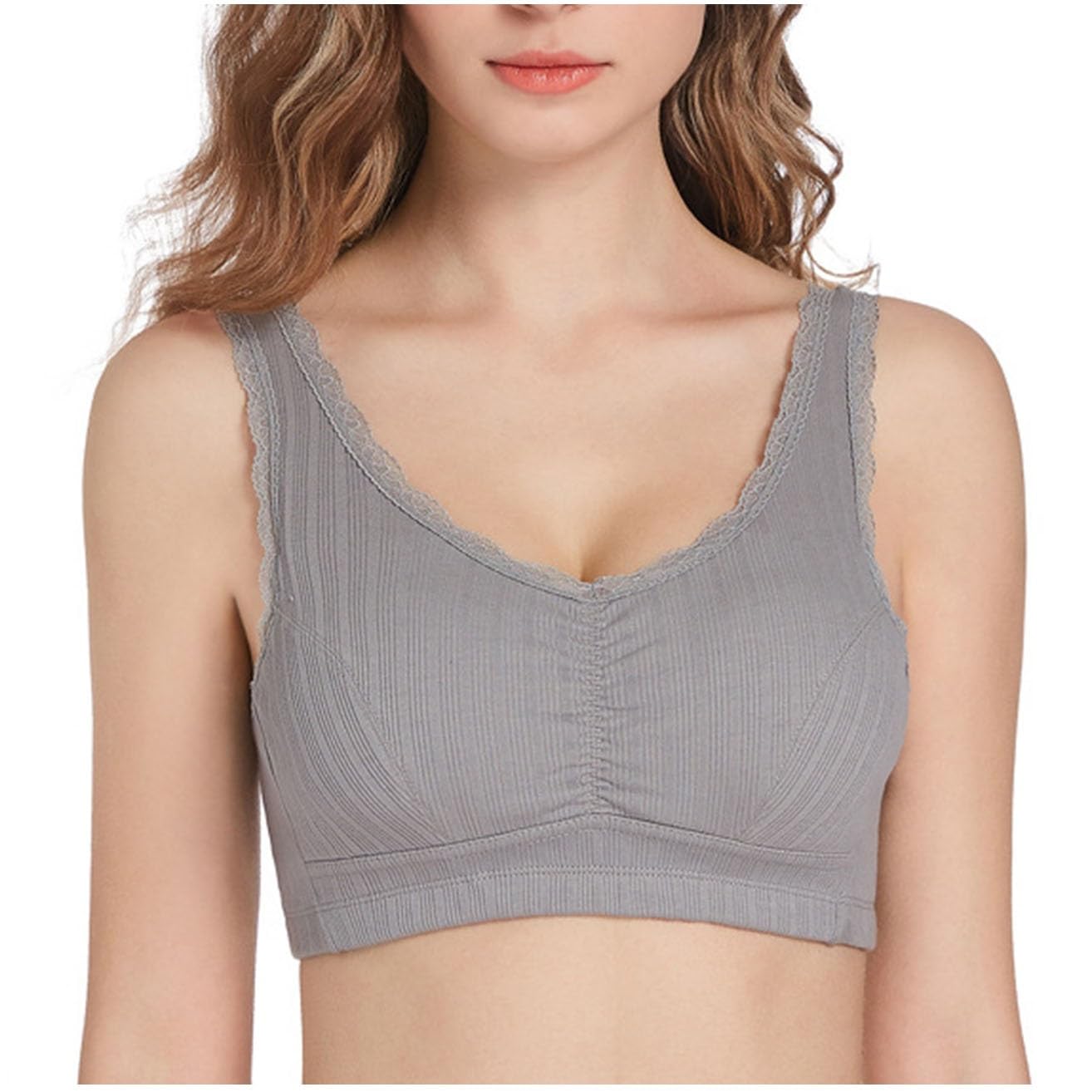 เสื้อชั้นในสำหรับผู้ที่ผ่าตัดเต้านม มีช่องสำหรับใส่ซิลิโคนเสริมเต้านม - เสื้อชั้นในใส่สบายทุกวัน สีเทา ไซส์ 38B