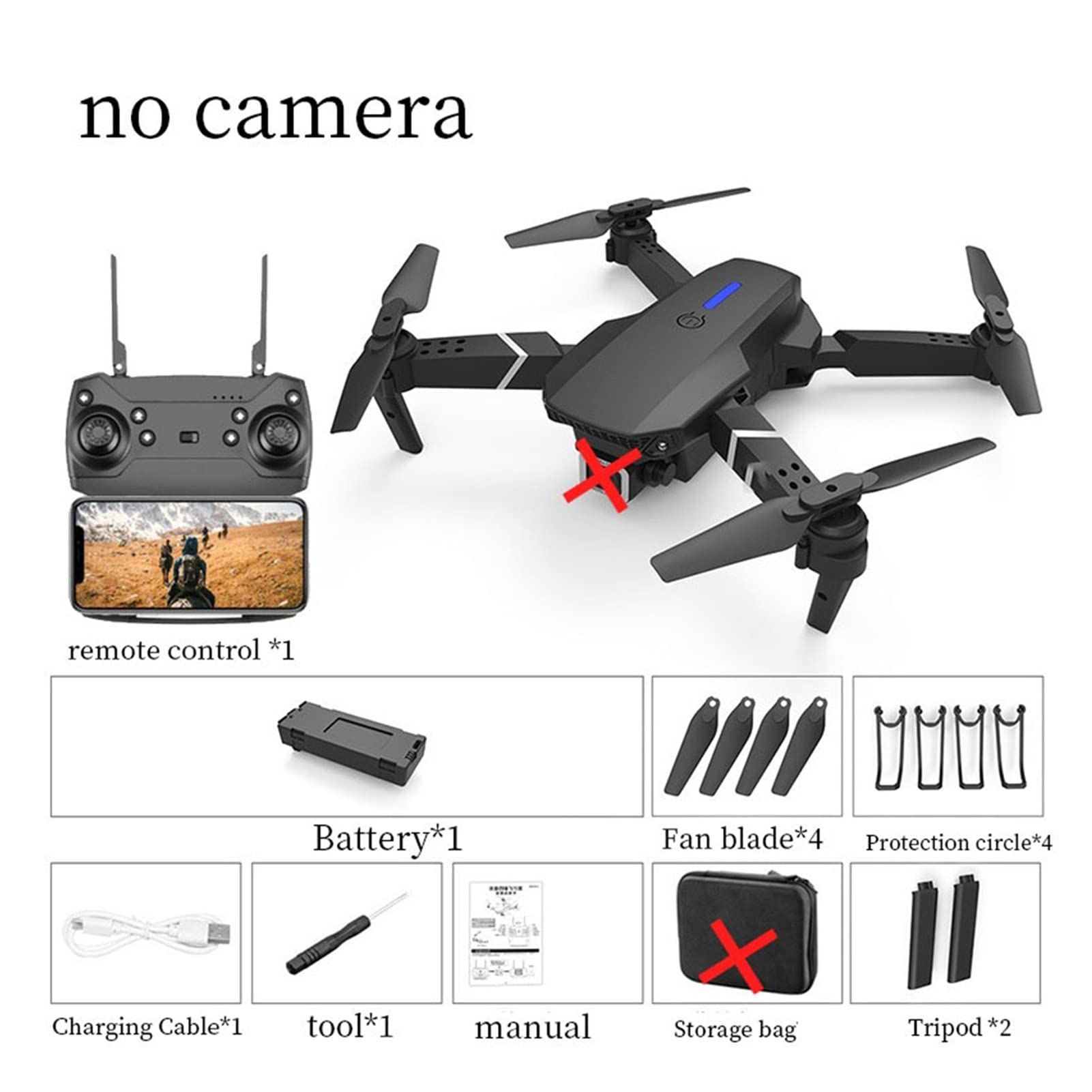 Składany dron Quadcopter Mini Drone 4K Professional HD Podwójna kamera 1080P WiFi Fotografia lotnicza Helikopter Składany quadcopter Kamera Drony Zabawki (Kolor : Brak kamery Rozmiar: 1) (1080P 2B 1)