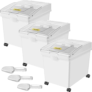 VEVOR Ingredient Bin, 10.5 Gallons Capacity Ingredient Storage Bin, PP Material Flour Bins On Wheels, White Shelf Ingredient Bin with Scoop and Sliding Lid, Commercial Storage Bins, 3 Pcs/Set