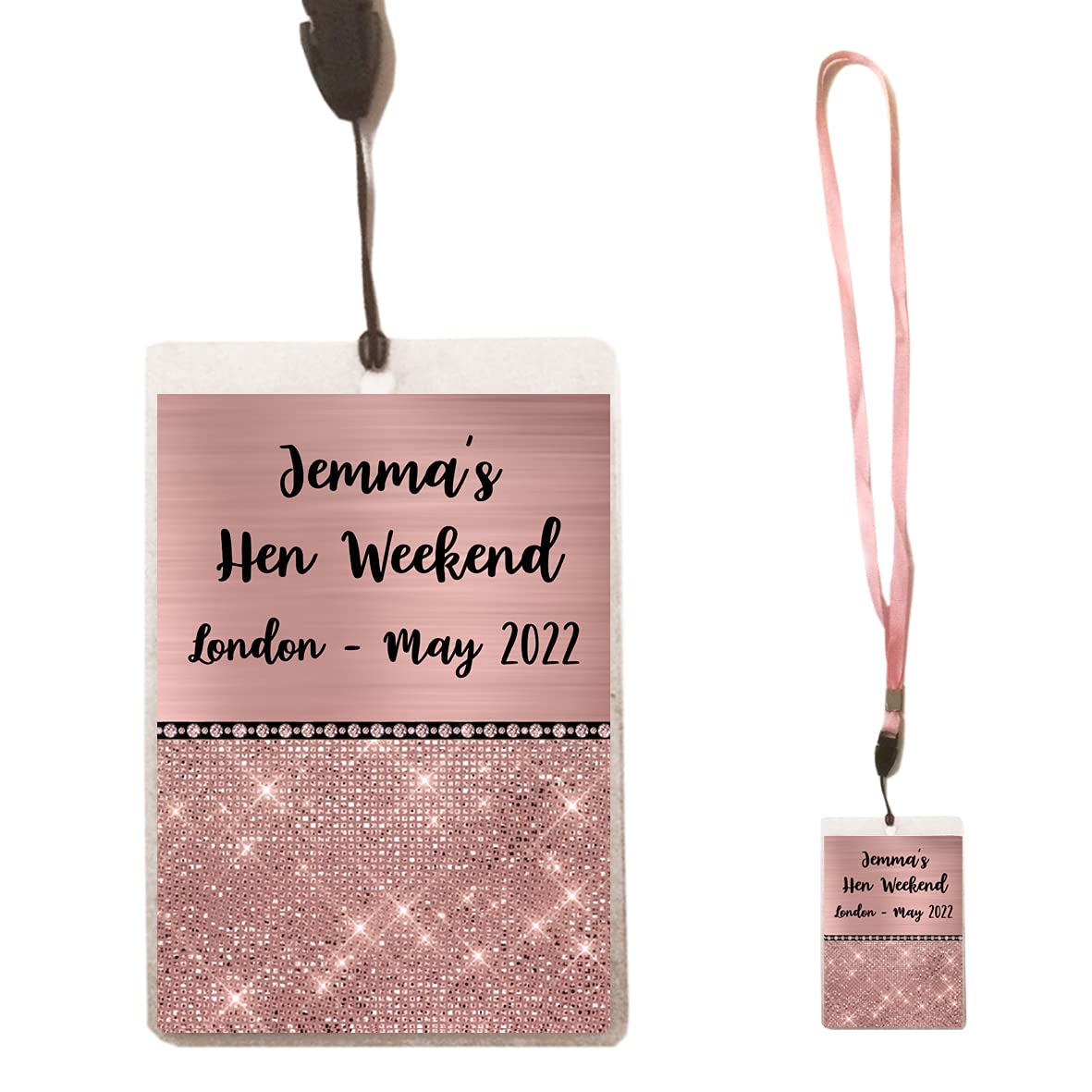 The Retouch Oasis Gold/Pink Personalised Glitzy Rose Lanyard + Badge/Card - Hen Night Birthday Party