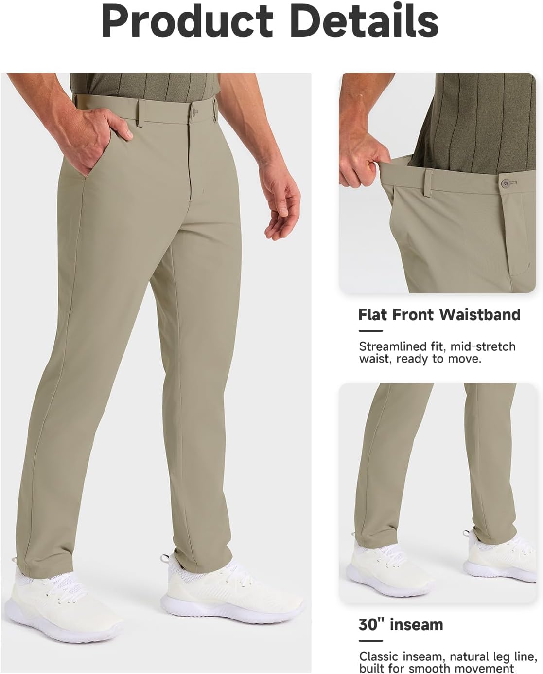 Mens Classic Fit Golf Pants Stretch Dress Pants 30''/32''/34'' Lightweight Casual Suit Pants with Pockets - Image 5