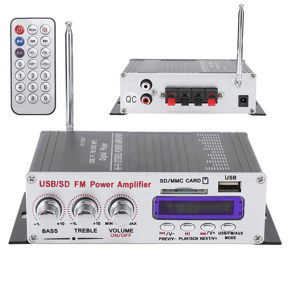 Sutinna Amplificador de Potencia, Audio estéreo FM para Coche con Bluetooth HiFi con Cable de Fuente de alimentación Reproductor Digital con Control Remoto para Ordenadores domésticos