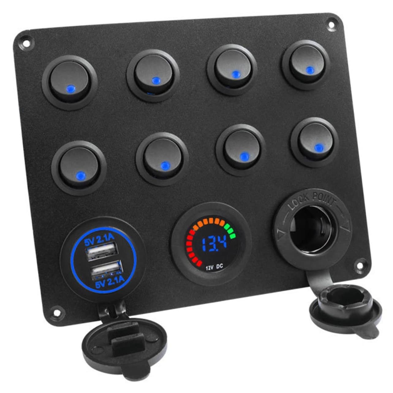 Panel de Control Combinado de Voltímetro Dc12/24v 8 Entradas Negro