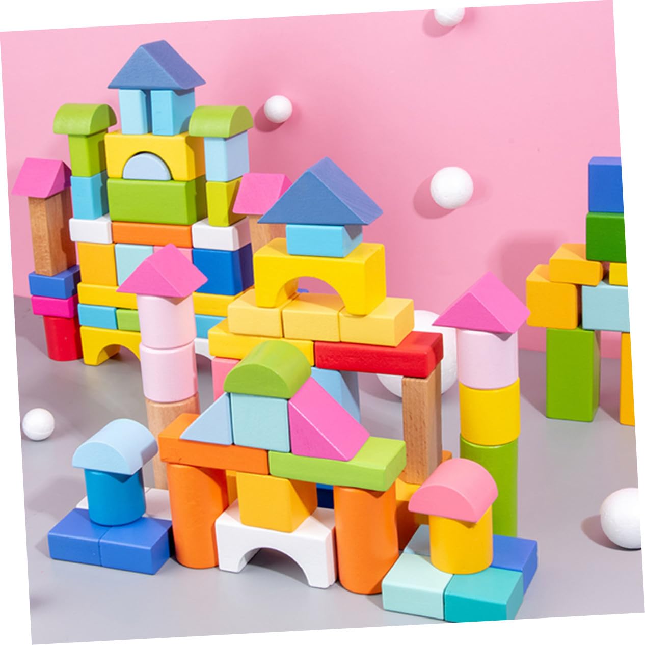 BESPORTBLE Blocchi Pezzi in 100 Costruzione Legno di Geometrici per Bambini | Gioco Educativo per Mani dei Piccoli, Superfici Tonde senza Sbavature, Texture Delicata, Immaginazione e Pensiero