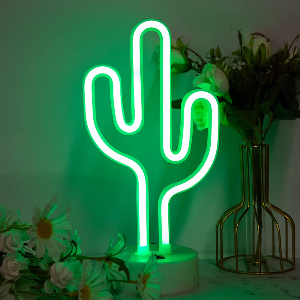 Neon Signs Cactus Neon Lights with Holder Base , Sign Shaped Decor Light LED Cactus,Decor Light Marquee Signs/Wall Decor for Christmas,Birthday Party,Kids Room,Living Room,Wedding Party Decor