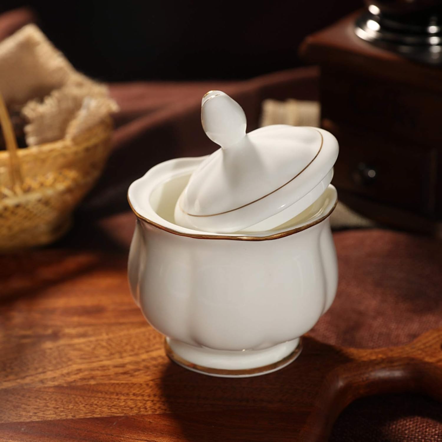 Sugar Bowl Sugar Bowl with Lid Phnom Penh Simple Ceramic Sugar Bowl Retro Coffee Sugar Bowl White Granulated Sugar Bowl Coffee Supporting Utensils Sugar Pot (Color : D)