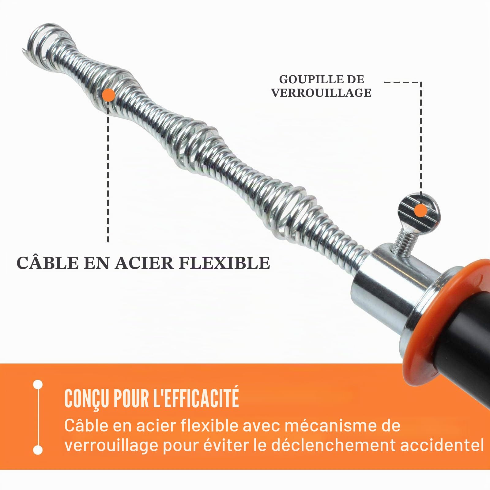 BACOENG Furet Déboucheur Canalisation avec Tige Flexible de 7,5m-Furet Plomberie Parfait pour Déboucher tous les Types de Canalisations, Retirer les Bouchons, Cheveux, et Autres Saletés