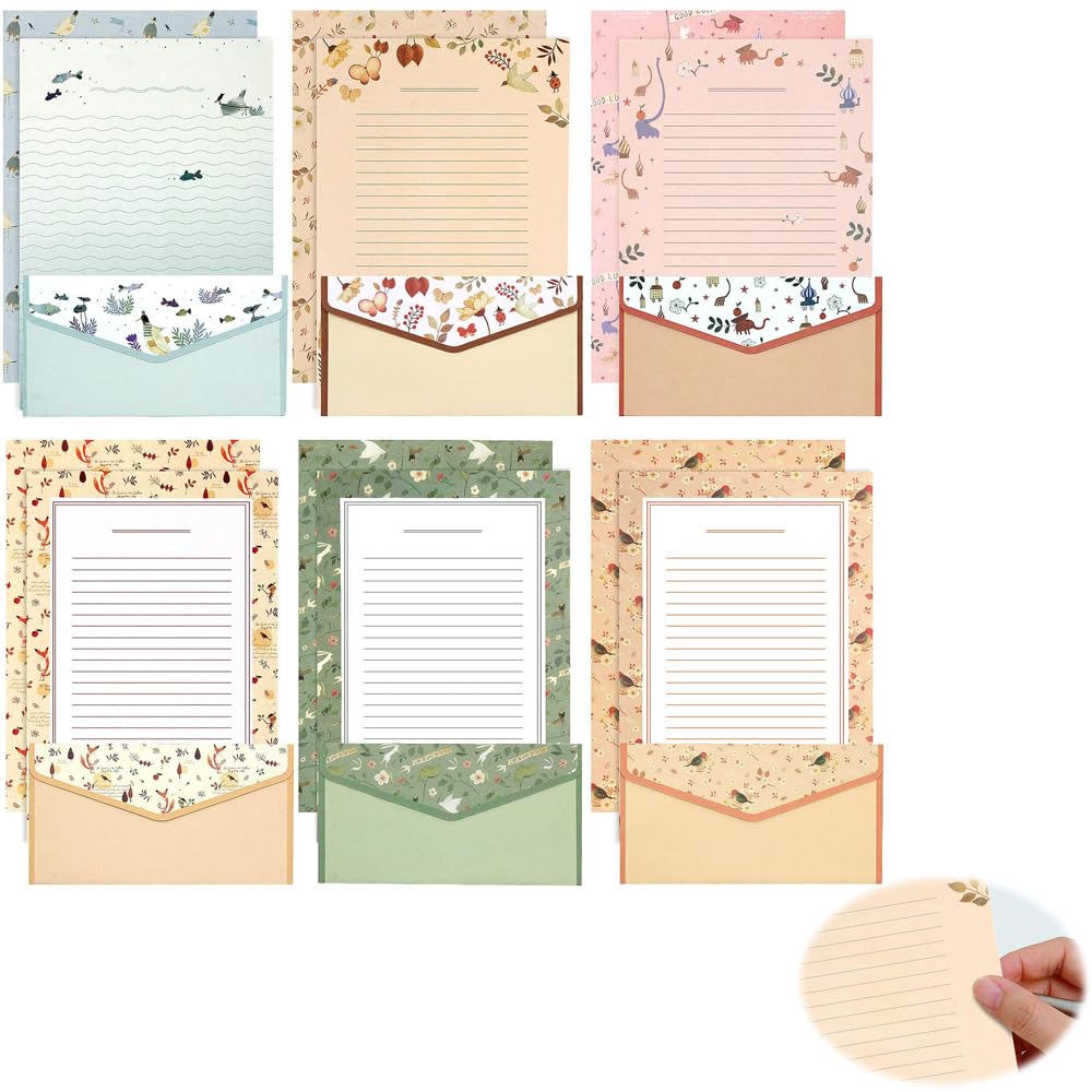 Azonee Stationery Writing Paper with Envelopes, Sweet Floral Lined Stationary Paper, 36 PCS Letter Writing Paper with 18 PCS Envelopes, for Invitations, Gifts, Holiday Wishes