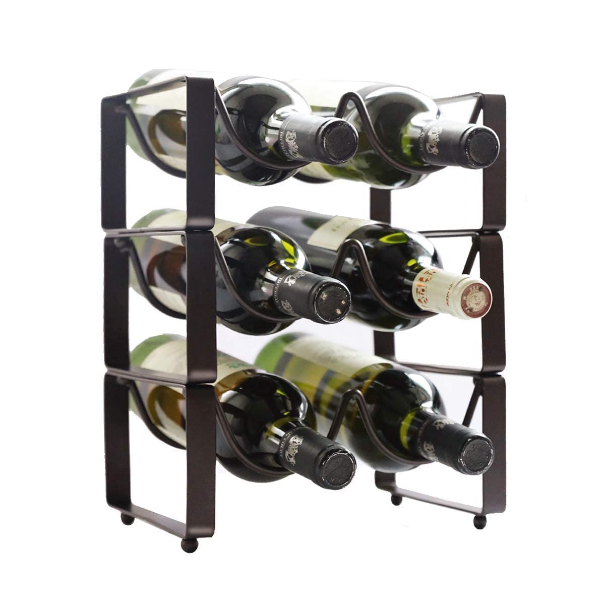 INDIAN DECOR. 402240 Black 3 Tier Stackable Wine Rack, Countertop Cabinet Wine Holder Storage Stand - Hold 6 Bottles, Metal-picture-38