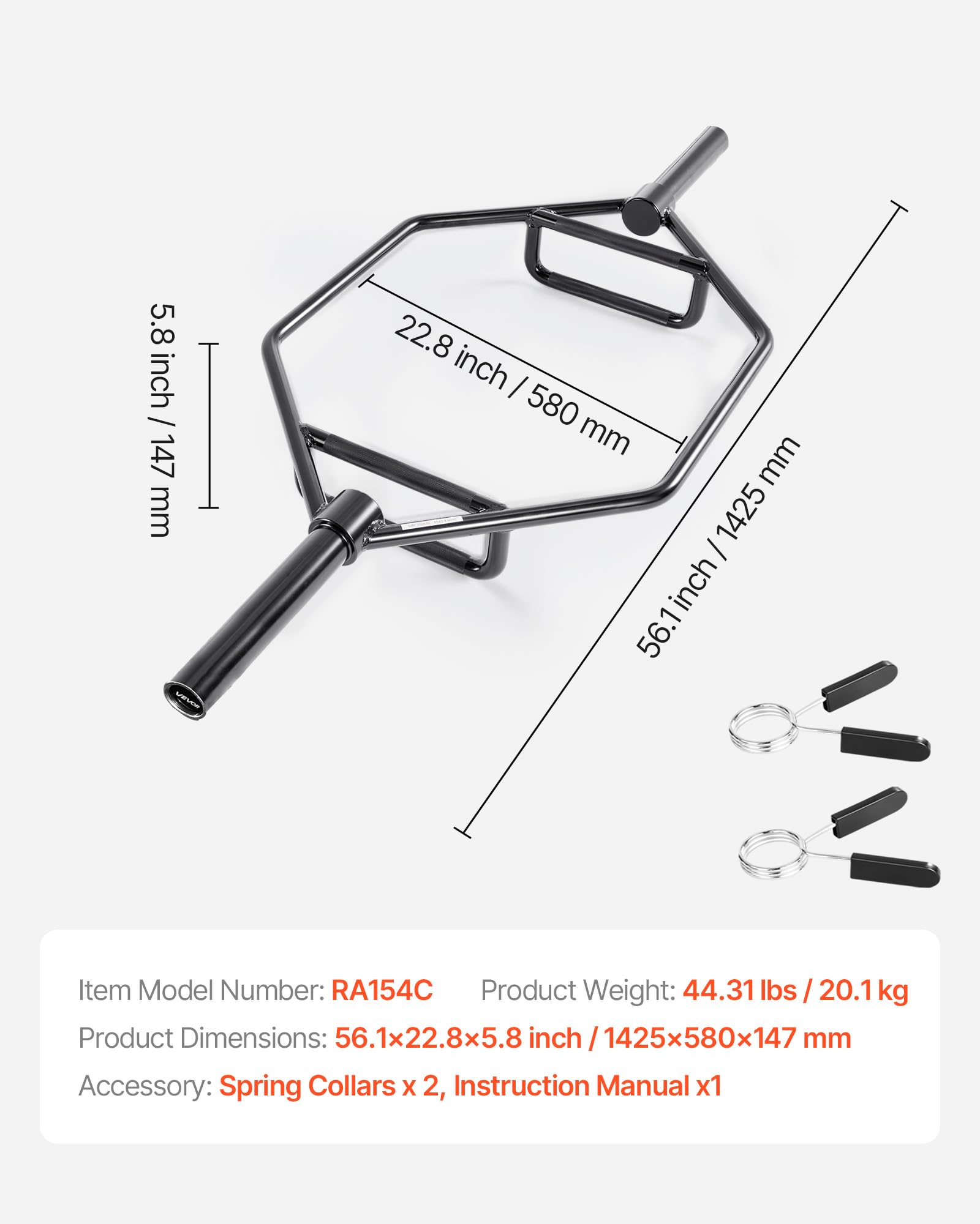 VEVOR Trap Bar Hexagon Hantelstange Langhantel mit rutschfestem Griff 50 mm 360 kg Tragkraft, Gewichtheben und Krafttrainingsgerät, Heimfitnessstudio für Kniebeugen Kreuzheben Schulterdrücken