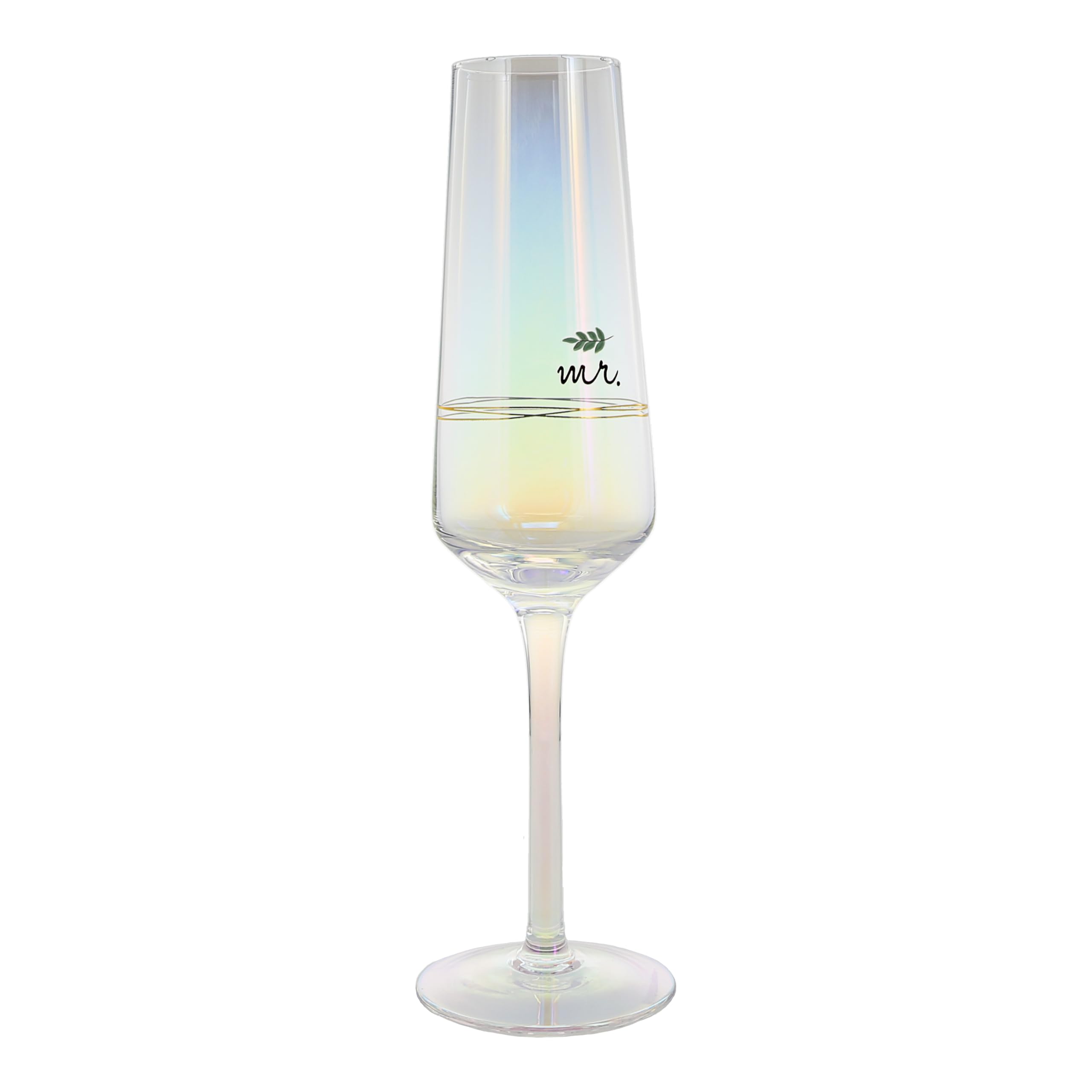 Pavilion Gift Company - Mr. - Flûte à champagne en verre irisé de 237 ml, verre de mariage et flûte à grille-pain, cadeau de mariage pour couple, 1 pièce (lot de 1), 7,6 x 7,6 x 25,4 cm