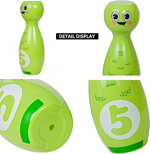 Miniatura 7 de Juego de bolos para niños de 2 a 5 años, incluye 10 pines de plástico y 2 bolas, juegos de actividades en interiores, regalos de cumpleaños para