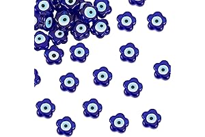 DICOSMETIC 33Pcs Flower Glass Beads Dark Blue Evil Eye Charms for Jewelry Making