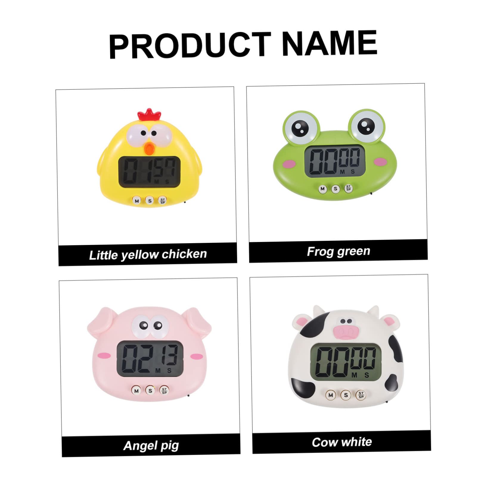 Didiseaon Timer da Cucina Domestico e Scolastico a Forma di Animali Cartone Animato, Set 4 Pezzi Colorati con Supporto, Timer Elettronico per Studio, Lavoro e Cottura