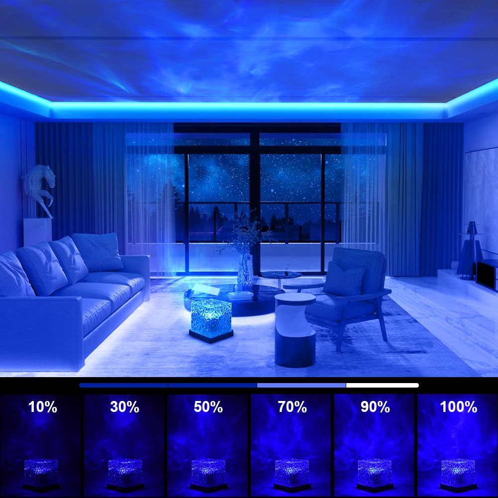 URAQT Luce Notturna con Increspatura dell'acqua, 16 Colori 30 Modalità, Luce 3D Rotante Dinamica Increspatura dell'acqua, con APP & Telecomando, Ricaricabile Dimmerabile Lampada Proiettore Bambini