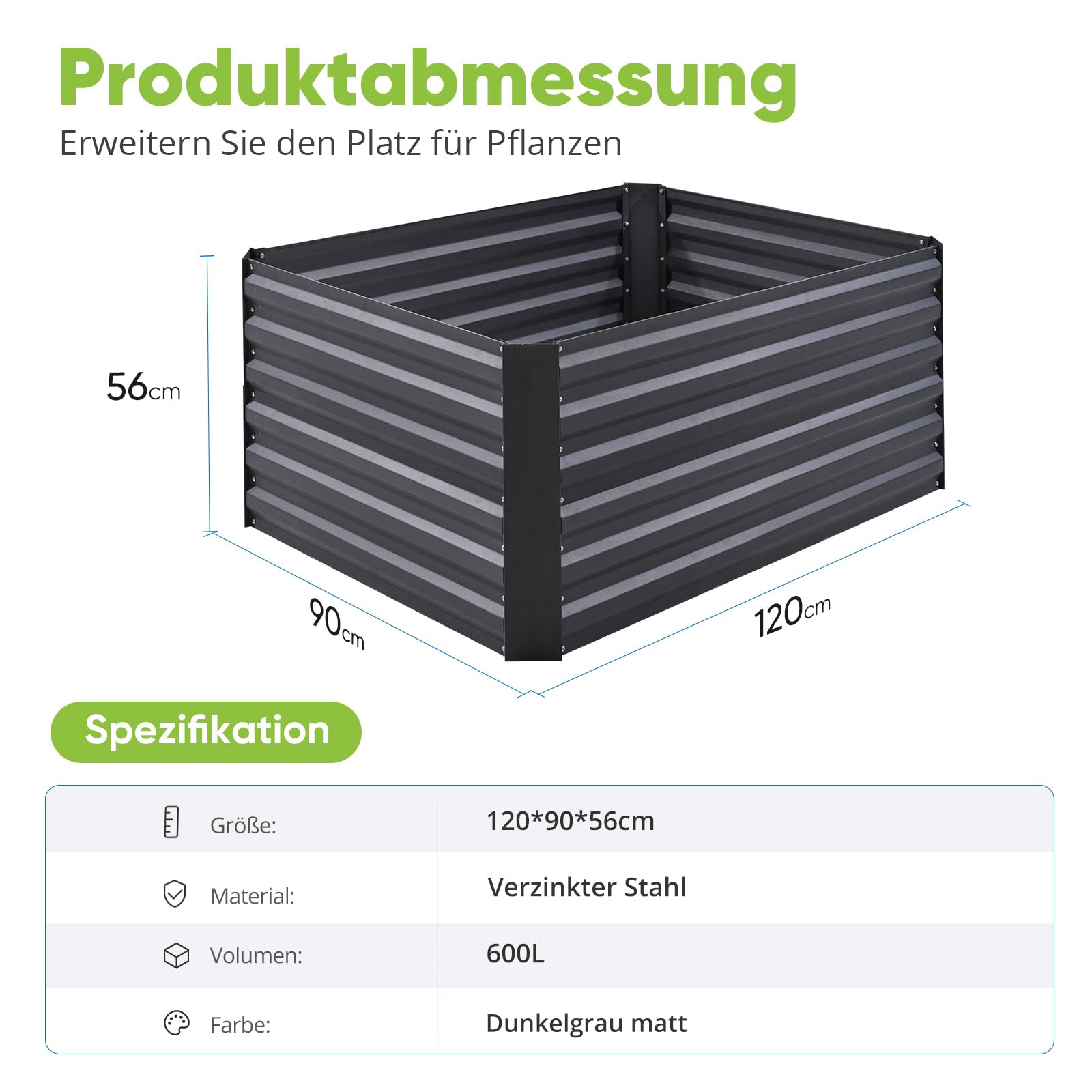 Metalen verhoogd bed 120 x 90 x 59 cm - antraciet