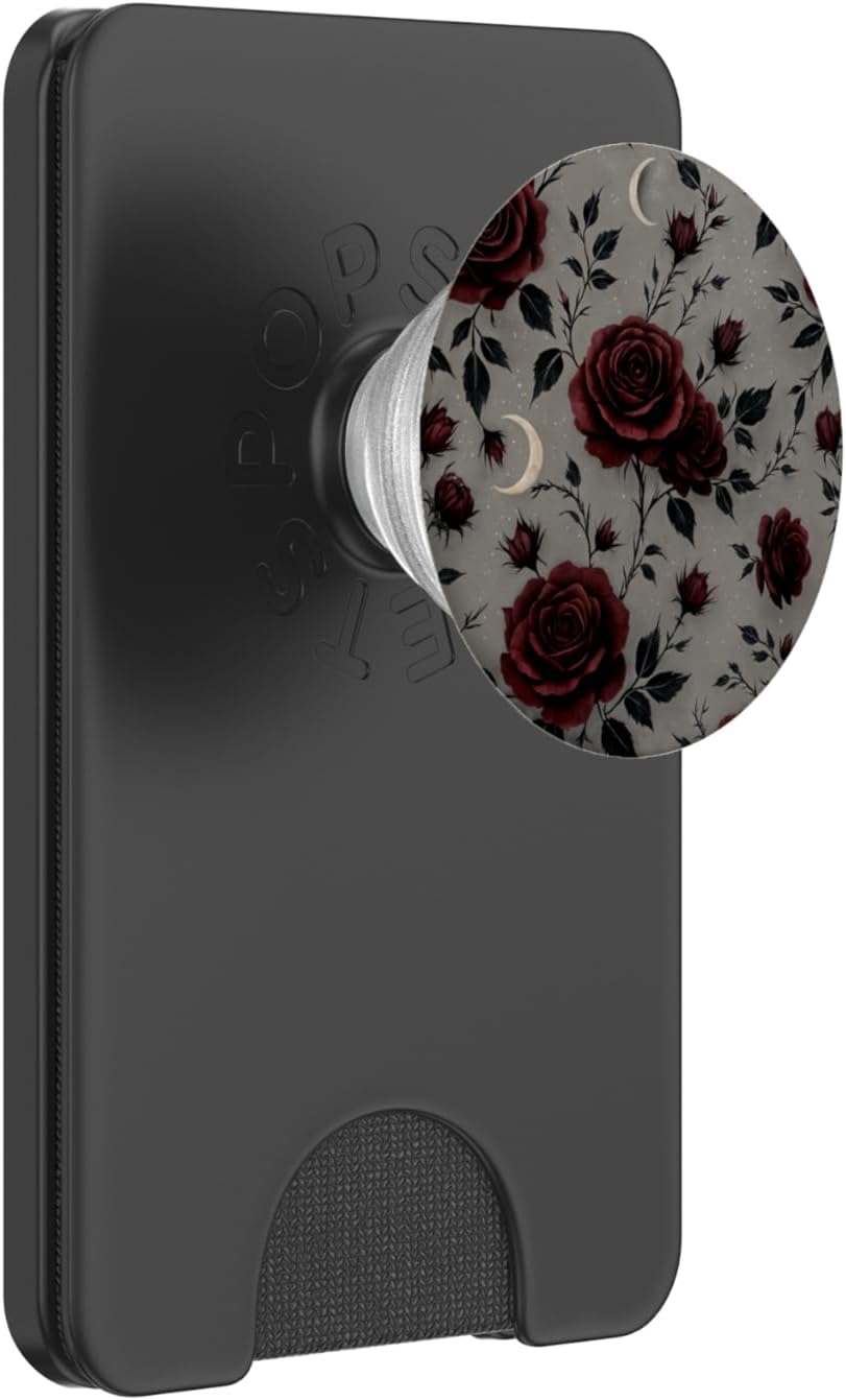 Dark Red Rose Floral Pattern PopSockets PopWallet for MagSafe