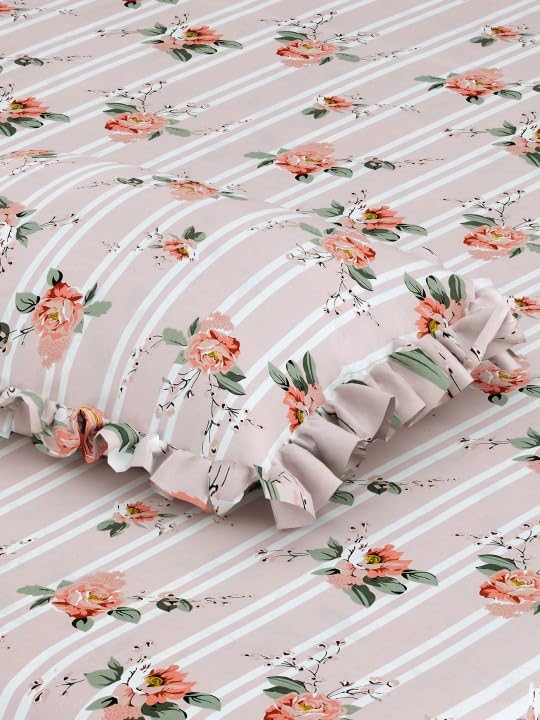 Image of 380 TC Premium Glace Cotton Elastic Fitted Bedsheet King Size with 2 Pillow Covers King Size | Double Bed with All Around Elastic (PinkRose, Fitted Queen-60x78)
