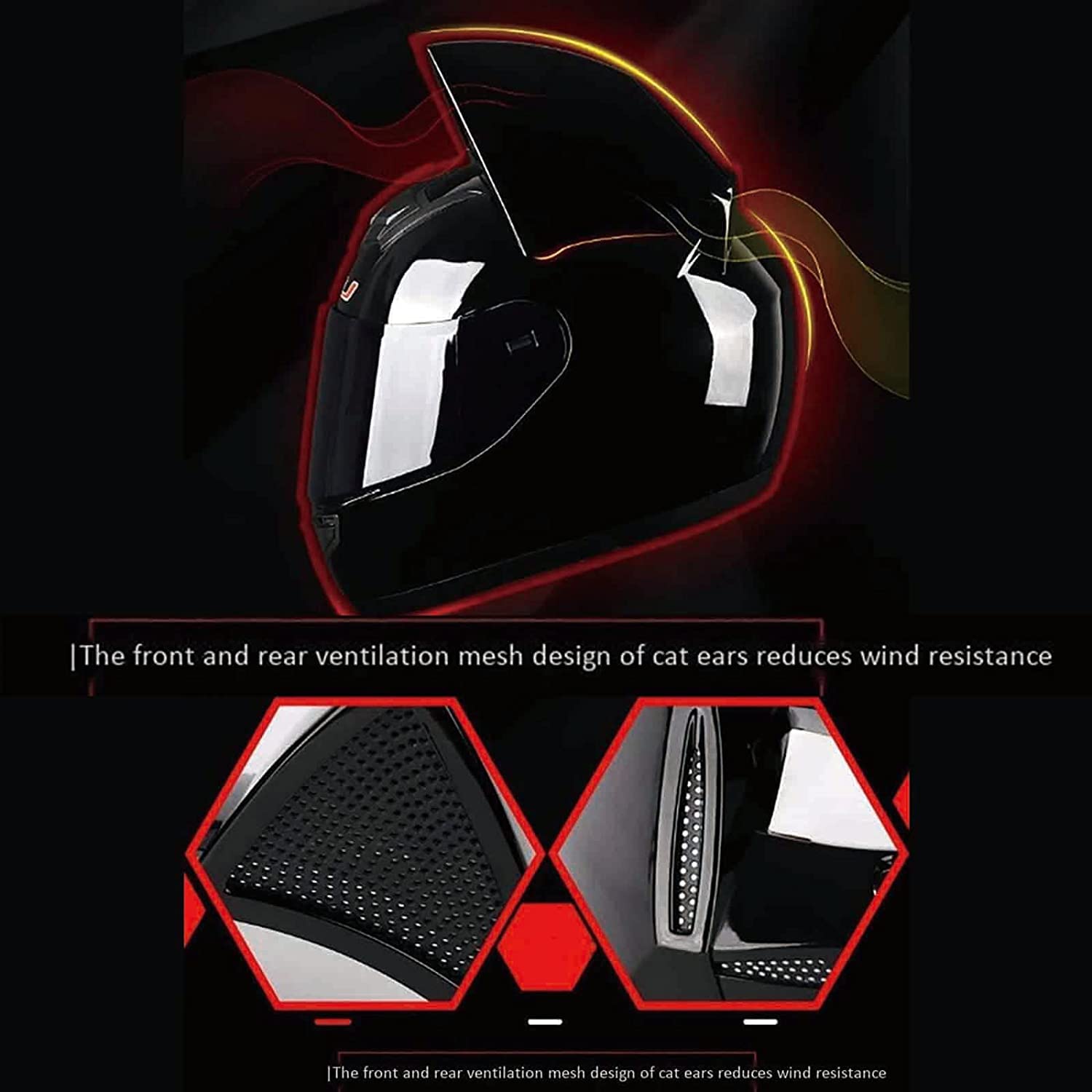 Męski i damski kask motocyklowy, składany kask motocyklowy, integralny kask motocyklowy, słodkie kocie uszy z wizjerem HD, z rękawiczkami i ochroną twarzy, dopuszczenie DOT/ECE