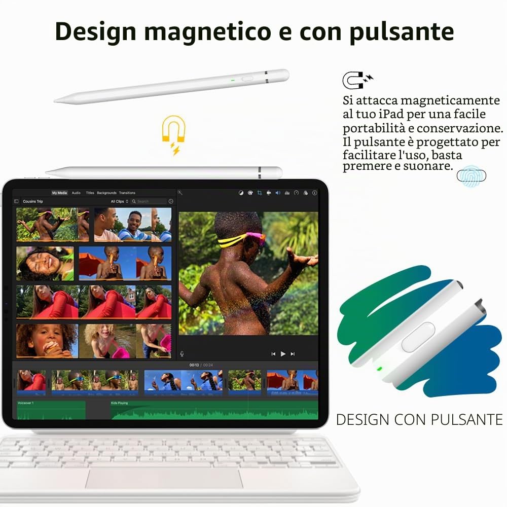Pencil Di 1. Generazione Per iPad (2018-2026): Con Ricarica Rapida USB-C E Penna Con Sensibilità All'inclinazione Per iPad A16 11/10/9/8/7/6, Air 3~5/M2/M3/M4, Min 5~7, Pro 11"/12.9"/13"