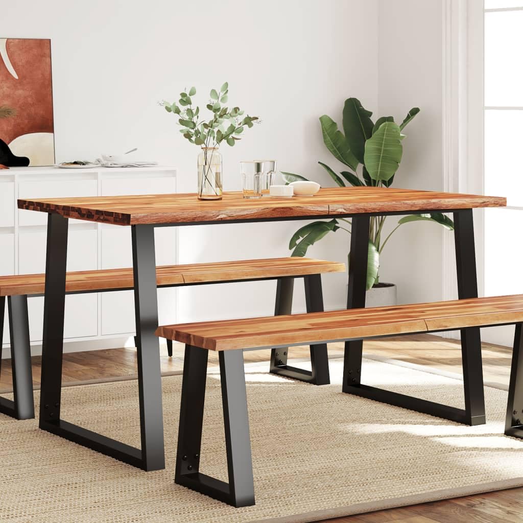 IKAYAA Mesa de Comedor Madera Maciza de Acacia 140 x 80 x 75 cm Mesa Industrial Mesa Salon Rustica Mesa Comedor Patas Metálicas/Hierro