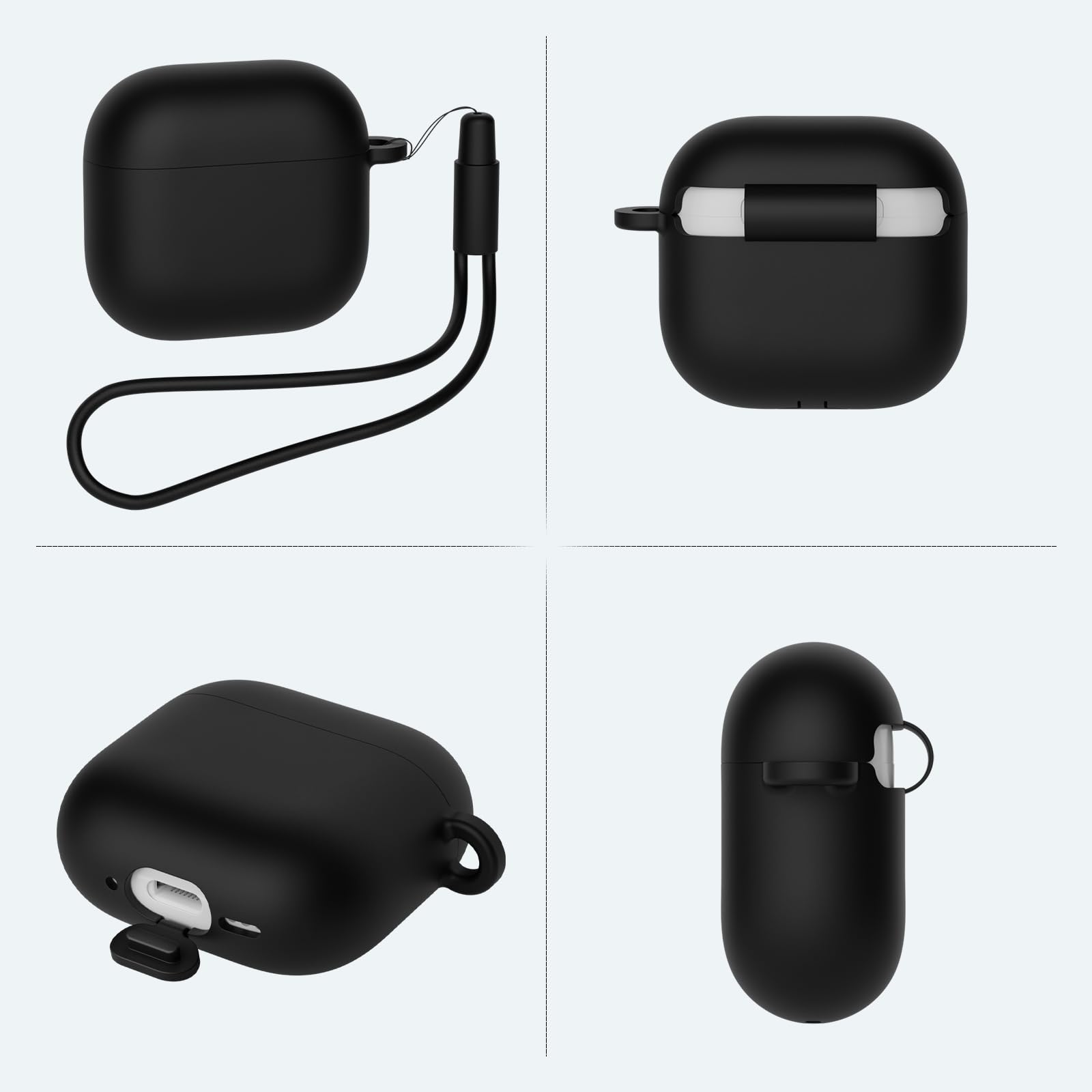 Mocarheri Funda de Silicona Compatible con AirPods 4.ª Generación con Kit de Limpiador, Fundas Protectora de Silicona para AirPods de 4 Generacion 2024, LED Visible Frontal, Negro - 5
