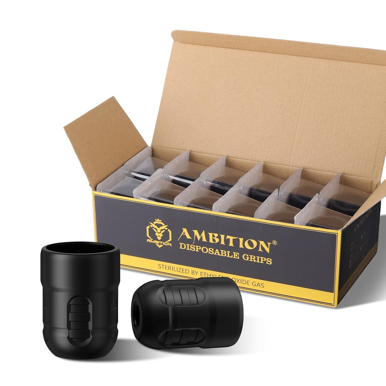 Ambition Soldier P3 Jednorazowe uchwyty do tatuażu - 12 szt. 36 mm gumowe osłony uchwytu do tatuażu z systemem regulacji kliknięcia do maszynek do tatuażu Soldier, Zetton, Torped i Shura