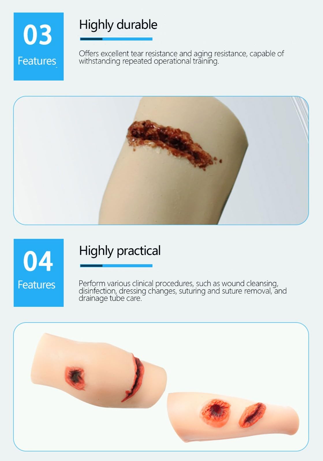 Kit de Entrenamiento para el empaque de heridas, simulador de Control de hemorragias y detención de Sangrado, Modelo de laceración y torniquete con Hueso simulado para capacitación(B)