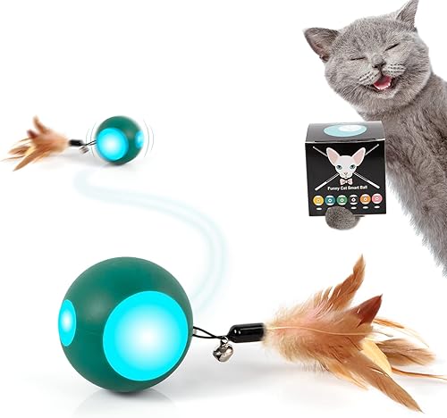 Pelota de juguetes automatizada interactiva para gatos de interior, juguetes de plumas para colgar con campana pequeña, robot eléctrico de gato para