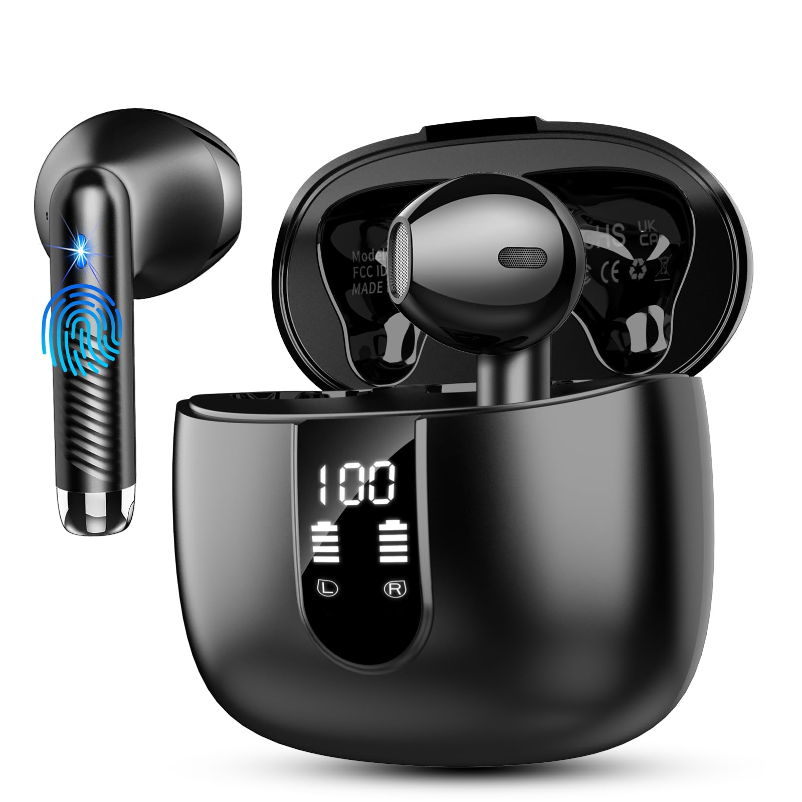 Wireless Bluetooth Headphones, Bluetooth 5.4 Earbuds 2025 Wireless Earbuds with 4 ENC Noise Reduction Mic, IP7 Waterproof Bluetooth Earpiece 56H Stereo USB-C Bluetooth Headset for Sports/Work