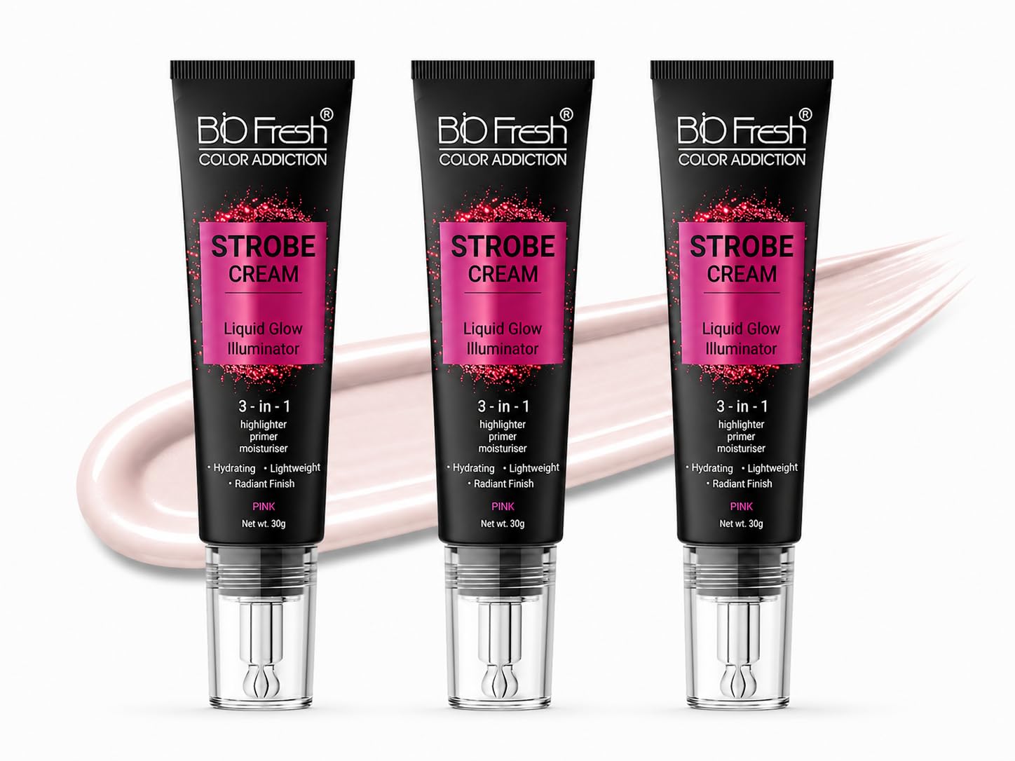 BIO Fresh Radiant Base Strobe Cream Pink Glow – Face Illuminator, Glow Primer & Liquid Highlighter for Makeup, Dewy Makeup Base & Skin Radiance Enhancer (Pack of 3)-image-23