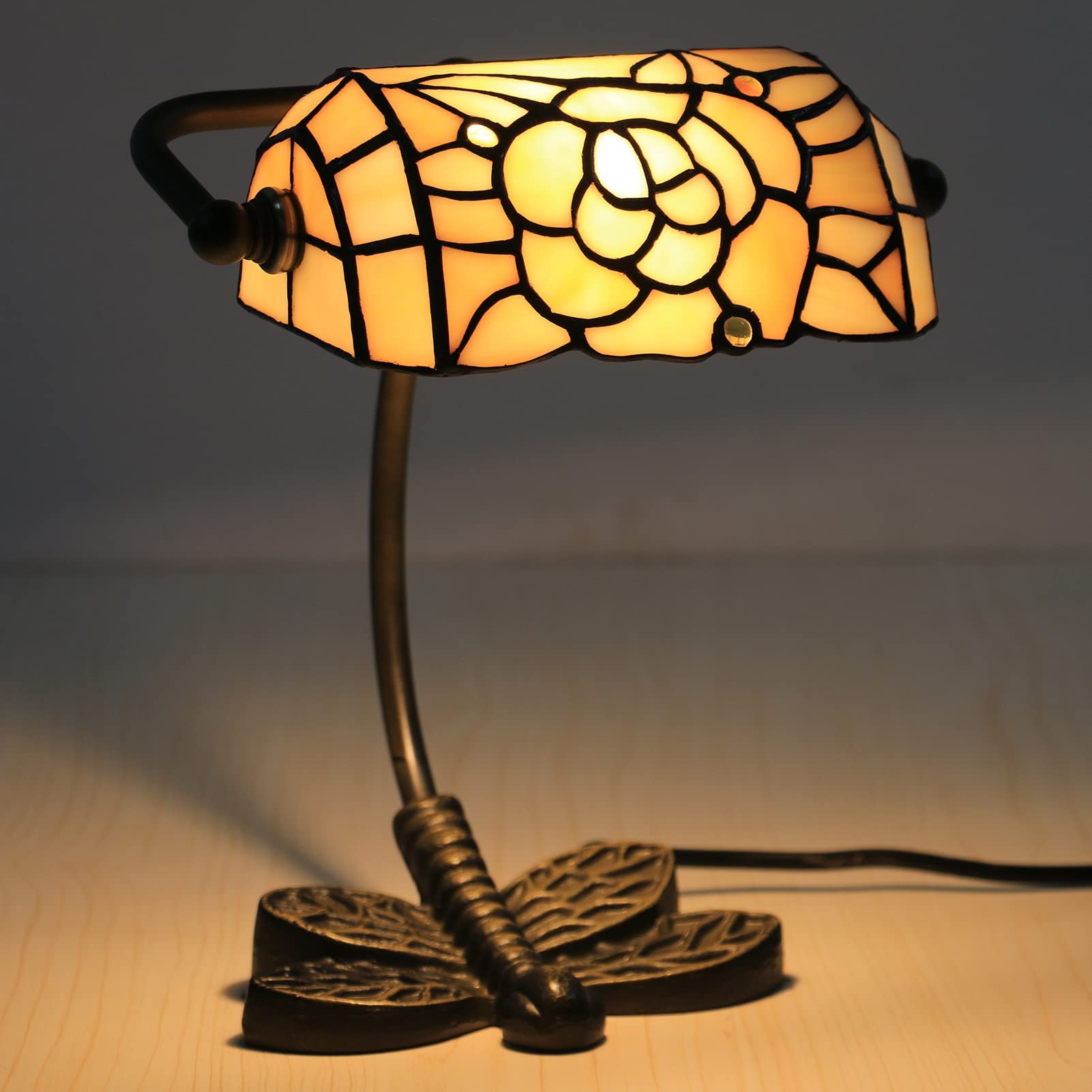 Aioneer Tiffany Style Stained Glass Lamp Retro Classic Desk Lamp With Peony Design-F