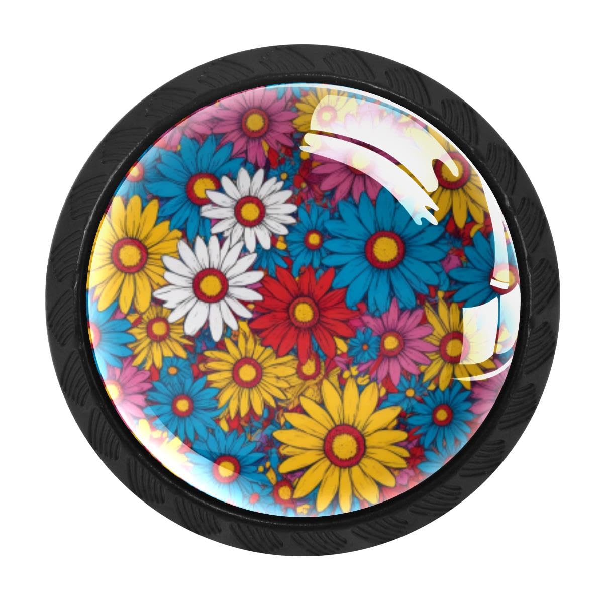 4 PCS Cabinet Knobs, Colorful Daisies Flower Drawer Knobs Dresser Handles