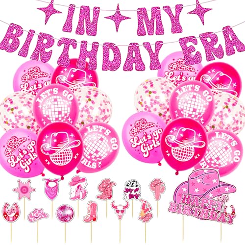 In My Birthday Era - Juego de decoraciones de fiesta de cumpleaños para niñas, pancarta de la era de cumpleaños, decoraciones de cumpleaños para niñas y mujeres con decoración para tartas y globos,