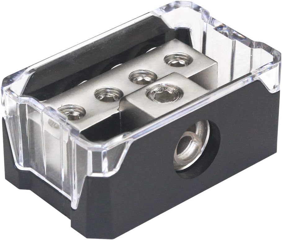 Power Distribution Block Car Auto Audio Amplifier Vehicle 1 in 5 Ways 0/2/4 Gauge in 2/4/8 Gauge Out Car Amplifier Audio Splitter Connecting Block