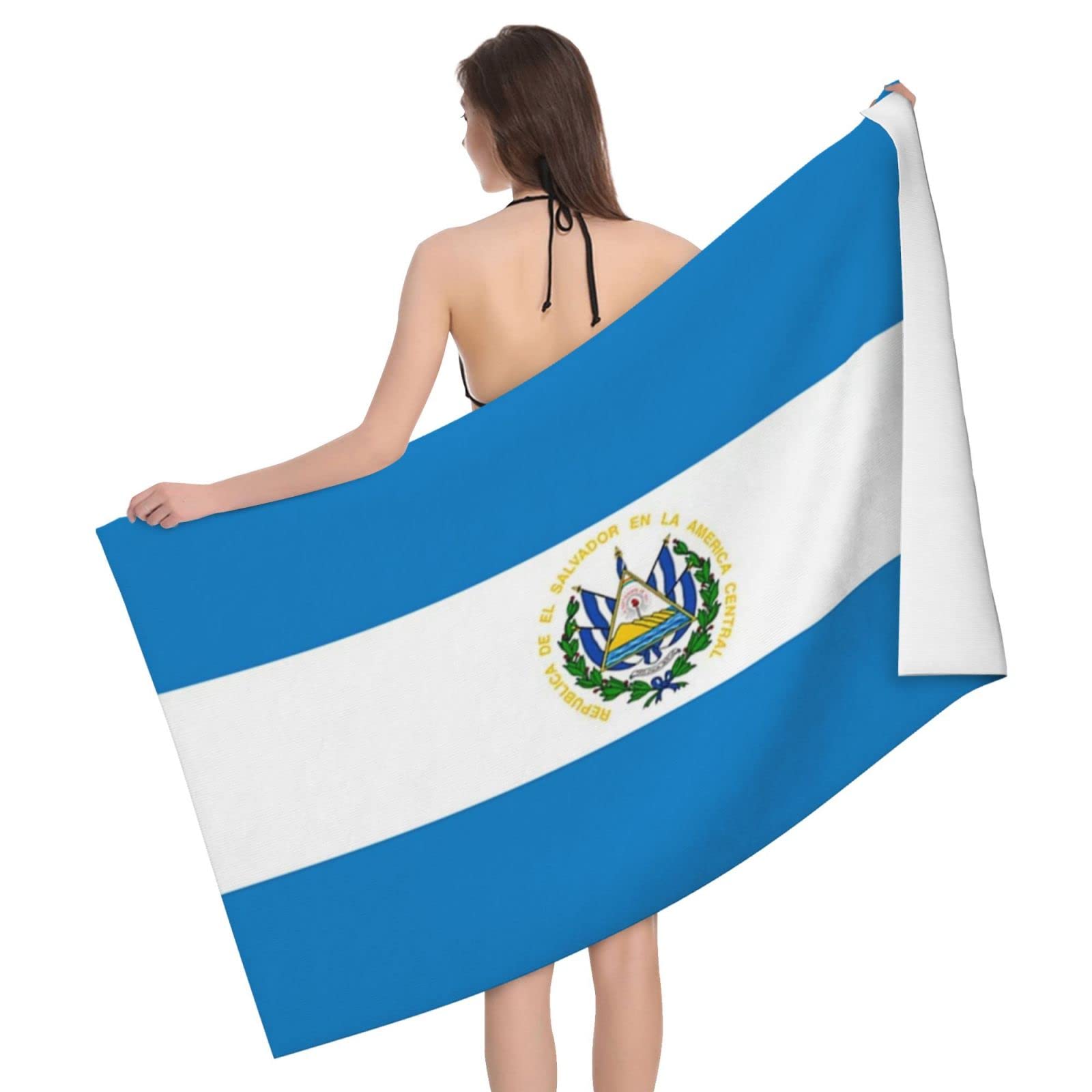 Lsjuee Flag of El Salvador Microfiber Bath Towel Absorb Water Quick Dry Bath Towel, for Beach, Swimming Pool, Camping