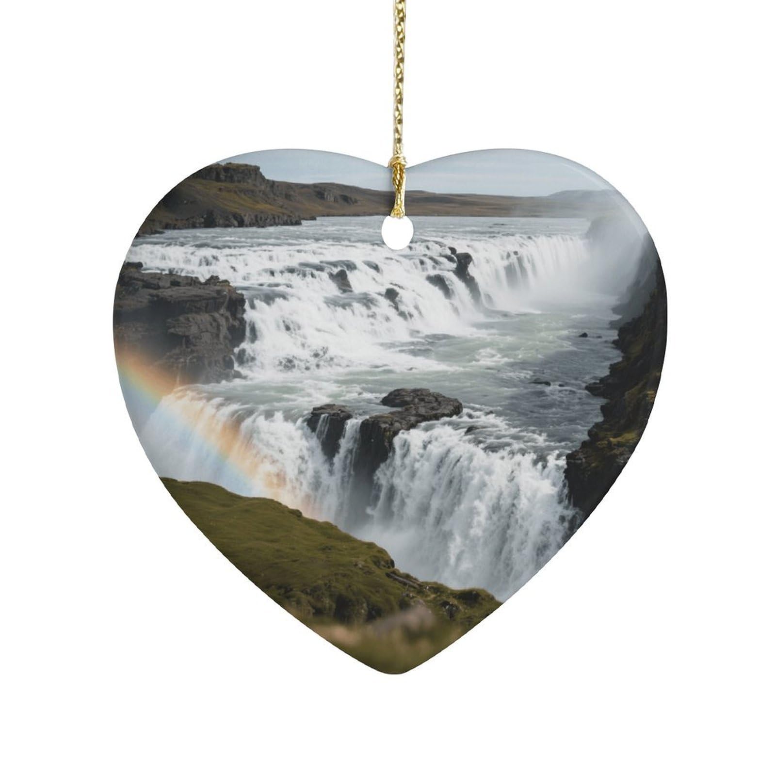 Fekiloot Style Golden Waterfall Rainbow Ceramic Ornament Home Decor Keepsake