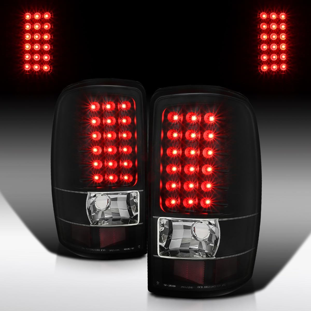 Autozensation Compatible with 2000-2006 Chevy/GMC Suburban, Chevy Tahoe, GMC Yukon/Denali/XL, Left + Right Pair Assembly, Black LED Tail Lights